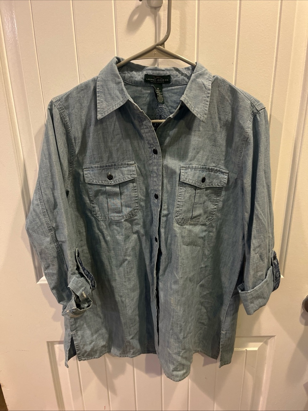 Casual Light Blue Denim Button-Down Shirt - Women’s Relaxed Fit Western Light